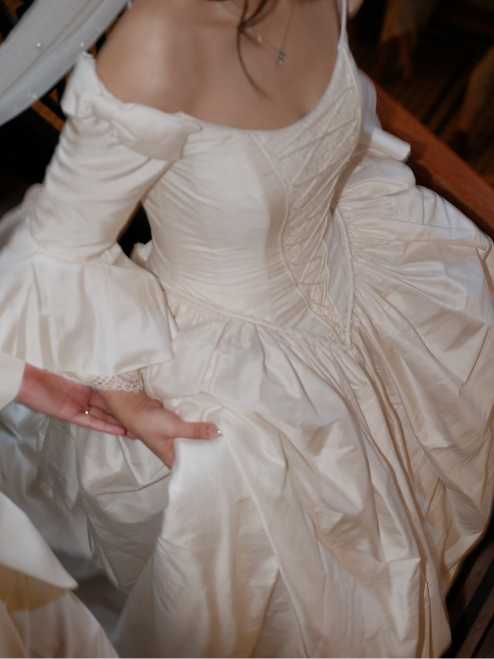 Vintage Princess Silk Wedding Dress | Corset | Puff Sleeves | Off Shoulder